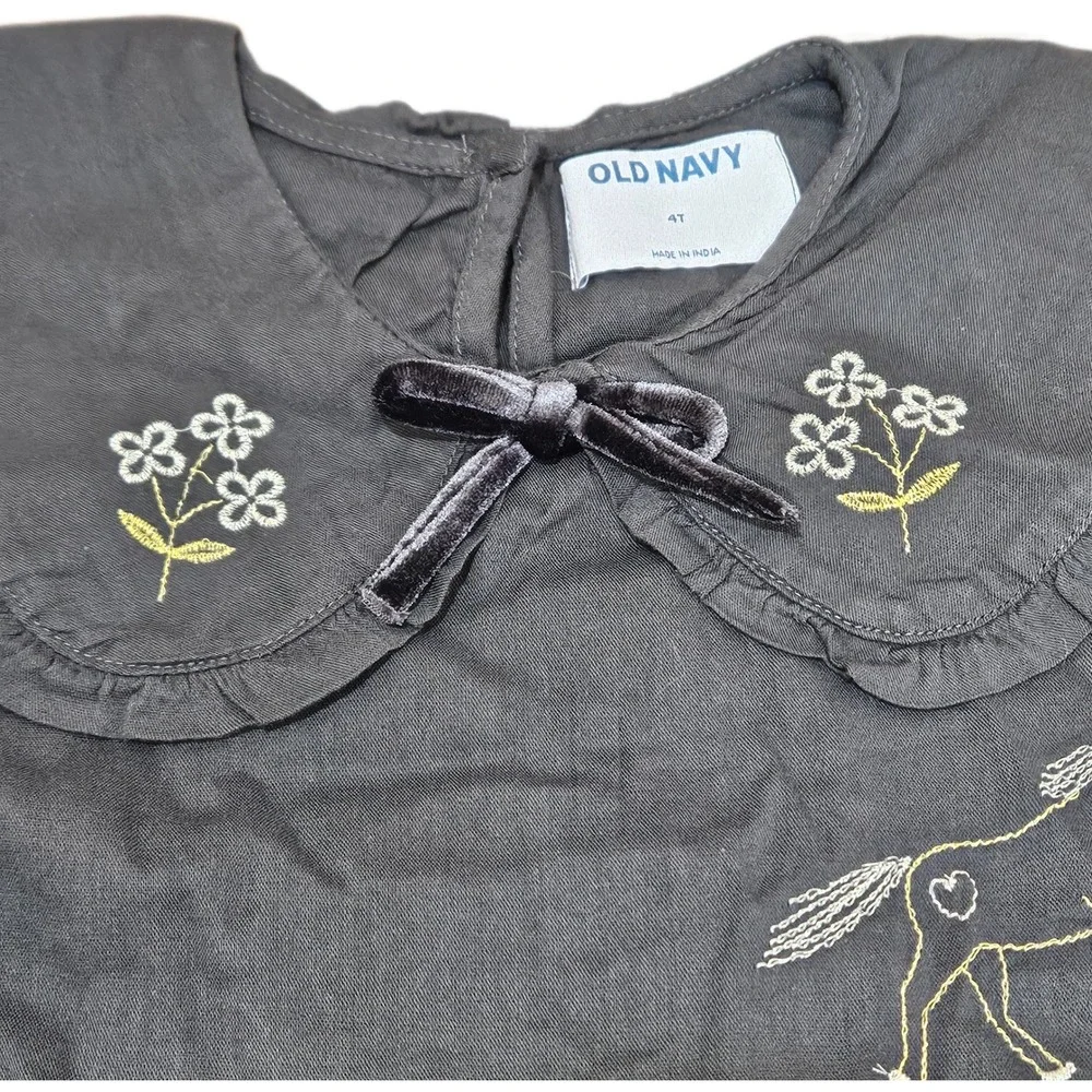 NWT Old Navy Girls 4T Black W/Metallic Embroidery Long Sleeve Drop Waist Dress